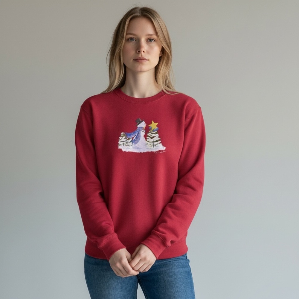 Northern Reflections Red Crew Neck Sweater with Winter Graphic Design